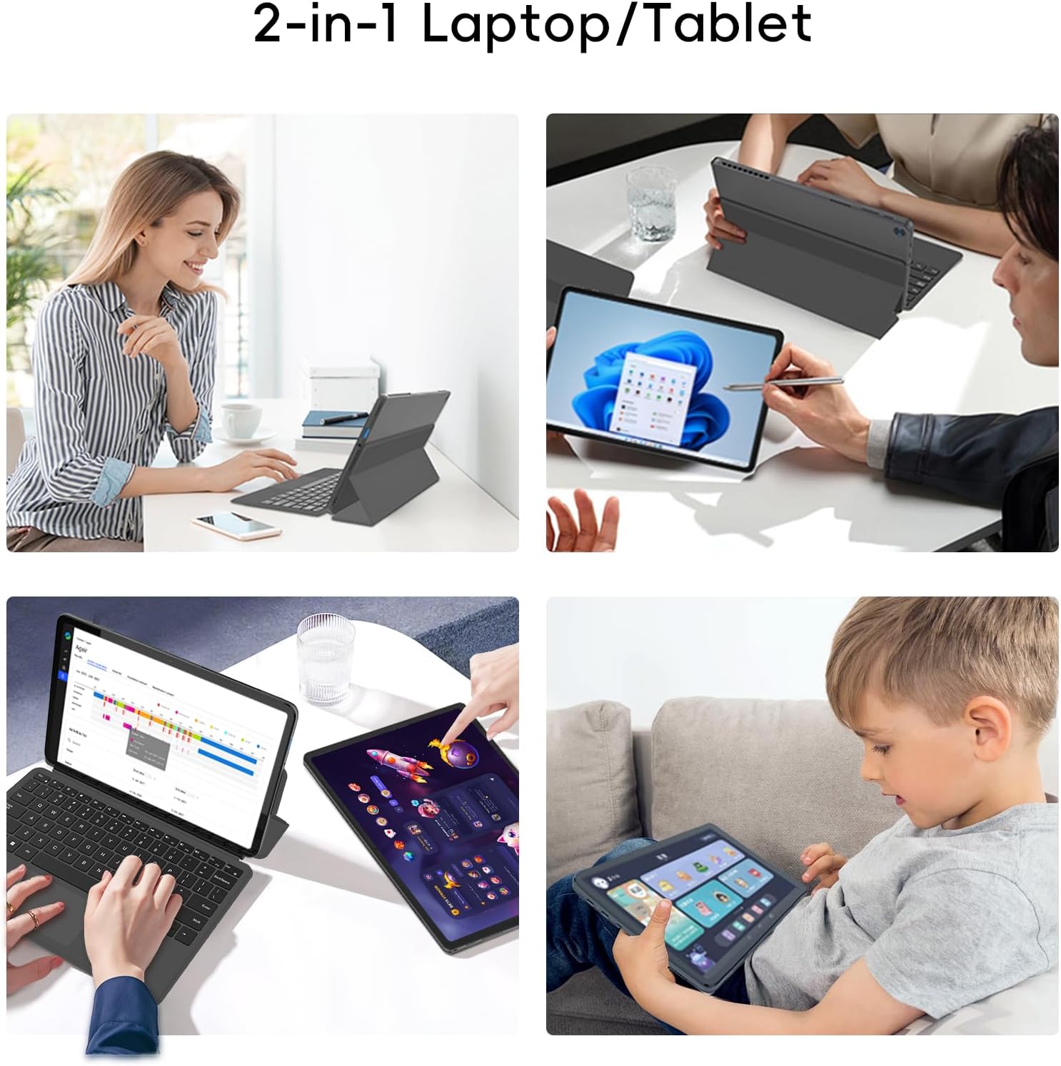 2-in-1 Laptop/Tablet (2026), 1-Year Office 365, 10.1" FHD IPS Touchscreen | Windows 11 PC with Magnetic Keyboard, 8GB RAM 256GB SSD, 6500Y Processor, USB-C, 2 Stereo Speakers for Home Office Students - Image 2