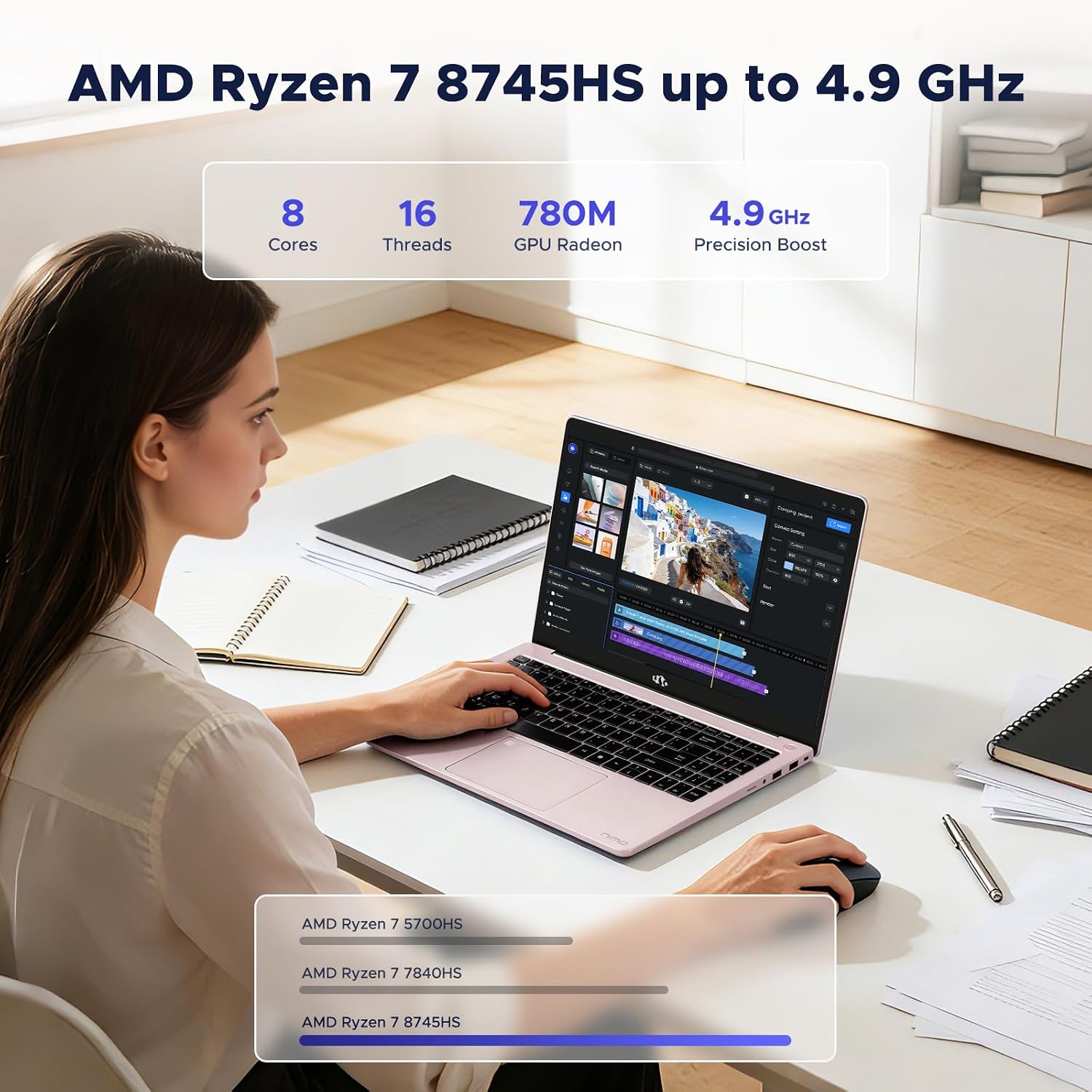 NIMO 15.6" AI-Productivity Light Gaming-Laptop, AMD Ryzen 7 8745HS Radeon 780M (Beat R9 7940HS), 64GB DDR5 2TB SSD, USB4 100W USB-C PD for Creative Projects, College Creators & AI Work, 2Yr-Warranty - Image 2