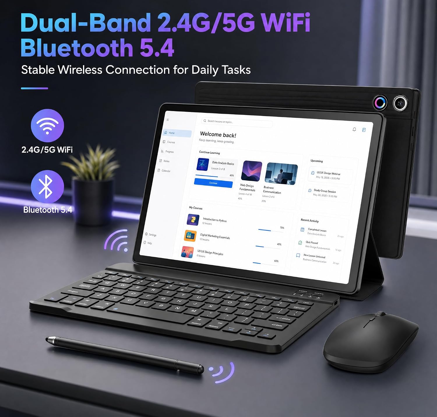 Jeazans Android 16 Tablet 10.1 Inch, 2-in-1 Tablet Bundle with Keyboard, Wireless Mouse, Stylus, Leather Case, Dual Camera, 64GB Storage+1TB Expansion, Portable Laptop for Students & Business - Image 8