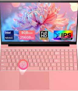 2026 Latest Laptop Computer Notebook,15.6" IPS FHD Display,8GB RAM 256GB SSD,Celeron N5100 Processor,WiFi5,BT5.0,USB3.0,Backlit keyboard,Fingerprint for Business Home Office and Students,Rose Gold