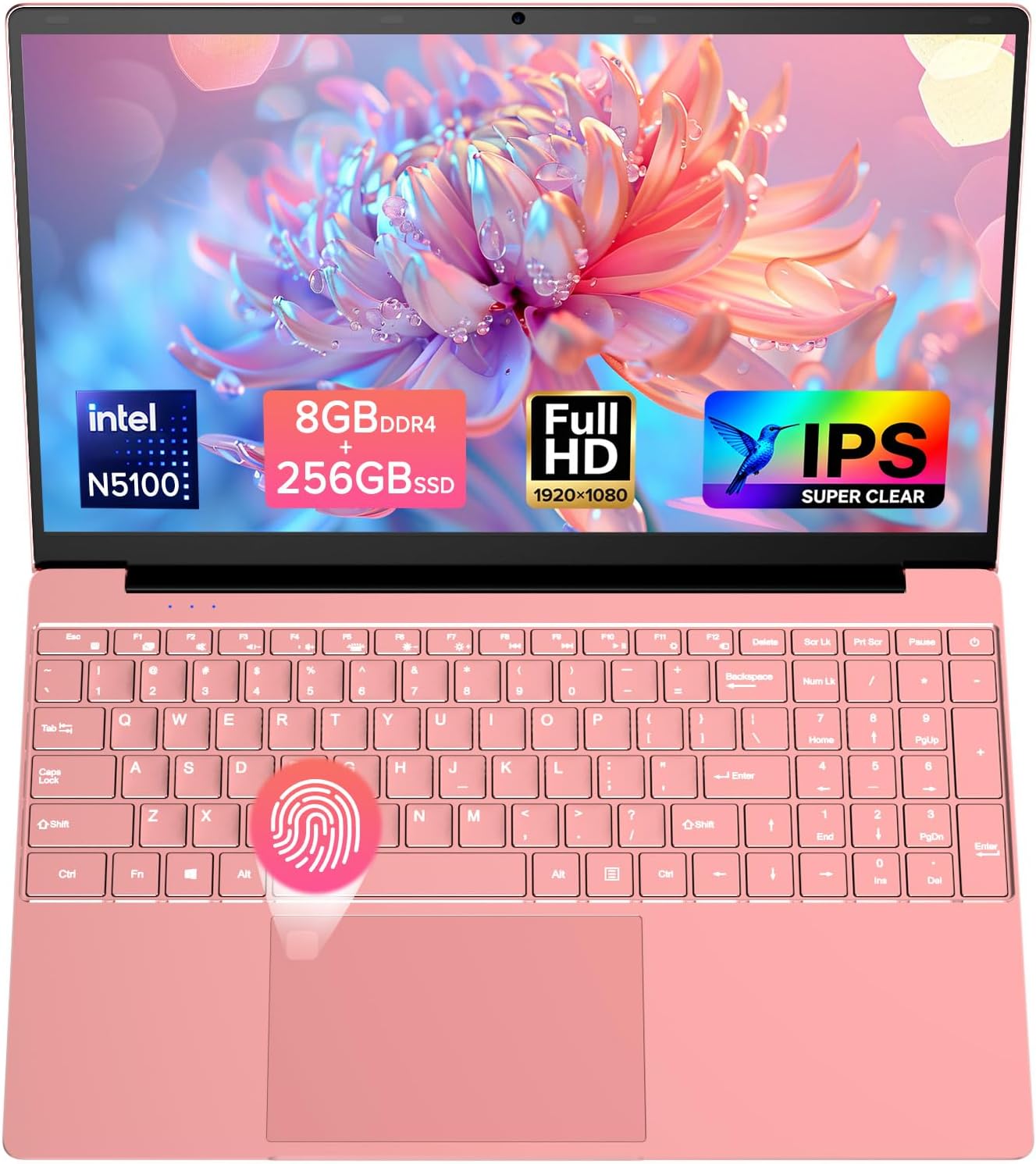 2026 Latest Laptop Computer Notebook,15.6" IPS FHD Display,8GB RAM 256GB SSD,Celeron N5100 Processor,WiFi5,BT5.0,USB3.0,Backlit keyboard,Fingerprint for Business Home Office and Students,Rose Gold