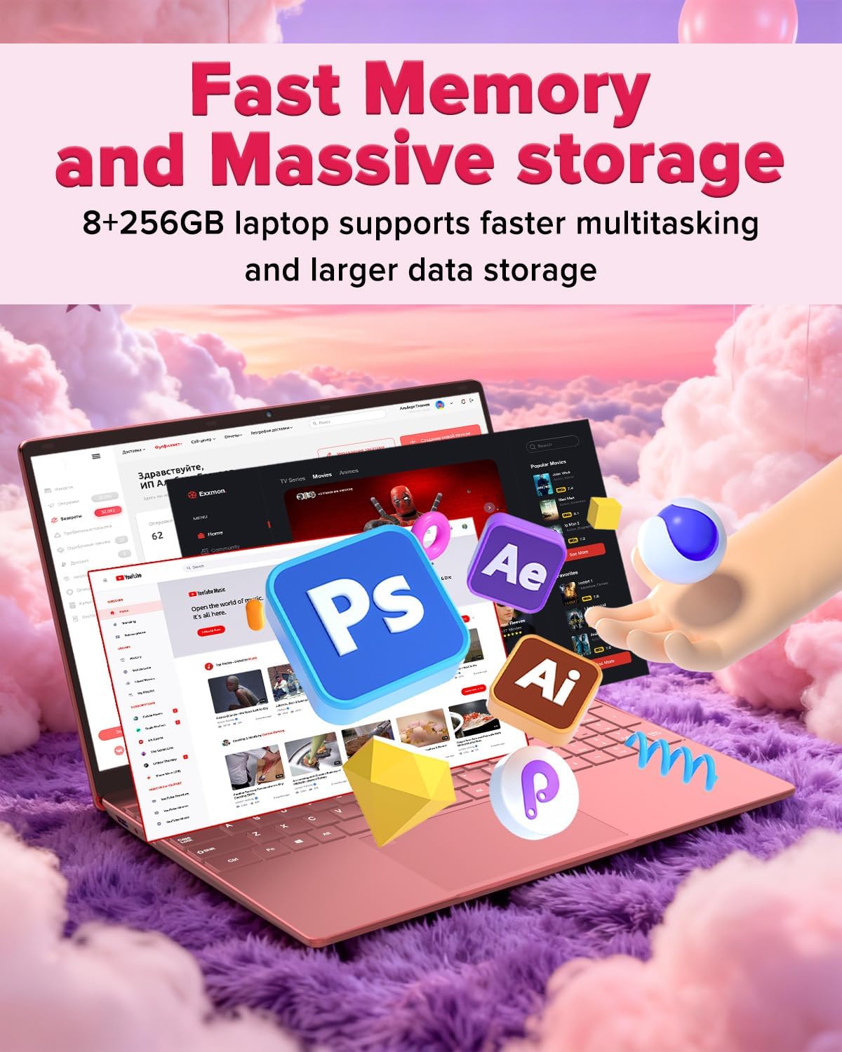 2026 Latest Laptop Computer Notebook,15.6" IPS FHD Display,8GB RAM 256GB SSD,Celeron N5100 Processor,WiFi5,BT5.0,USB3.0,Backlit keyboard,Fingerprint for Business Home Office and Students,Rose Gold - Image 4