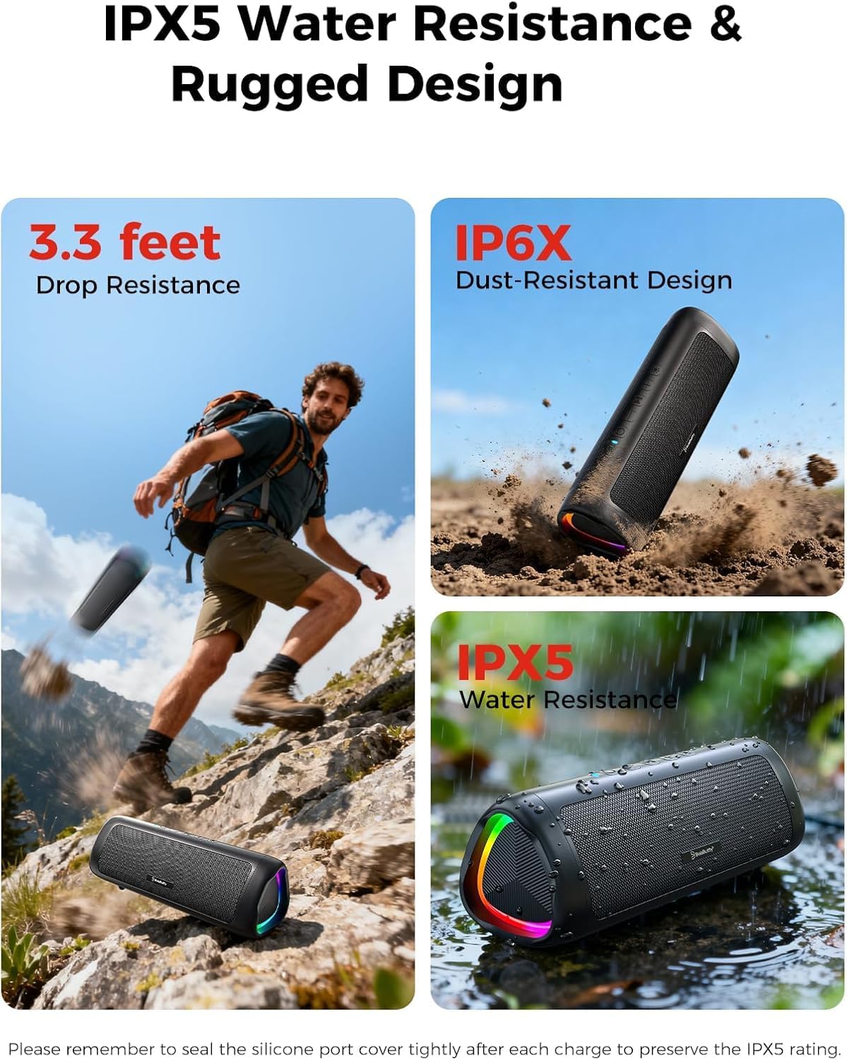 Bluetooth Speaker, 20W HD Sound, Portable Wireless, IPX5 Waterproof, Up to 24H Playtime, TWS Pairing, for Home/Party/Outdoor/Camping/Beach Essentials, Electronic Gadgets, Birthday Gift (Black) - Image 4