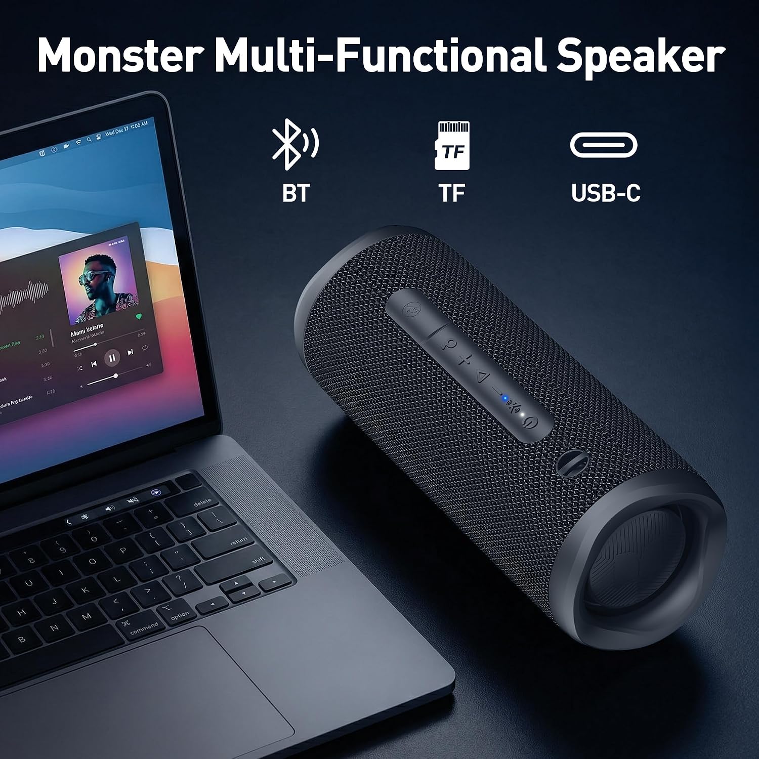Monster S620 Bluetooth Speaker, Wireless Portable Outdoor Bluetooth Speakers, 60W True Wireless Stereo IPX8 Waterproof, Dual PairingBluetooth 5.4 Built-in Mic, Perfect for Home, Black - Image 8